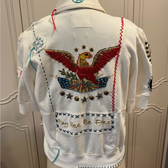 Double D Ranch White Embroidered Americana French Terry Bomber Jacket - Picture 3 of 12